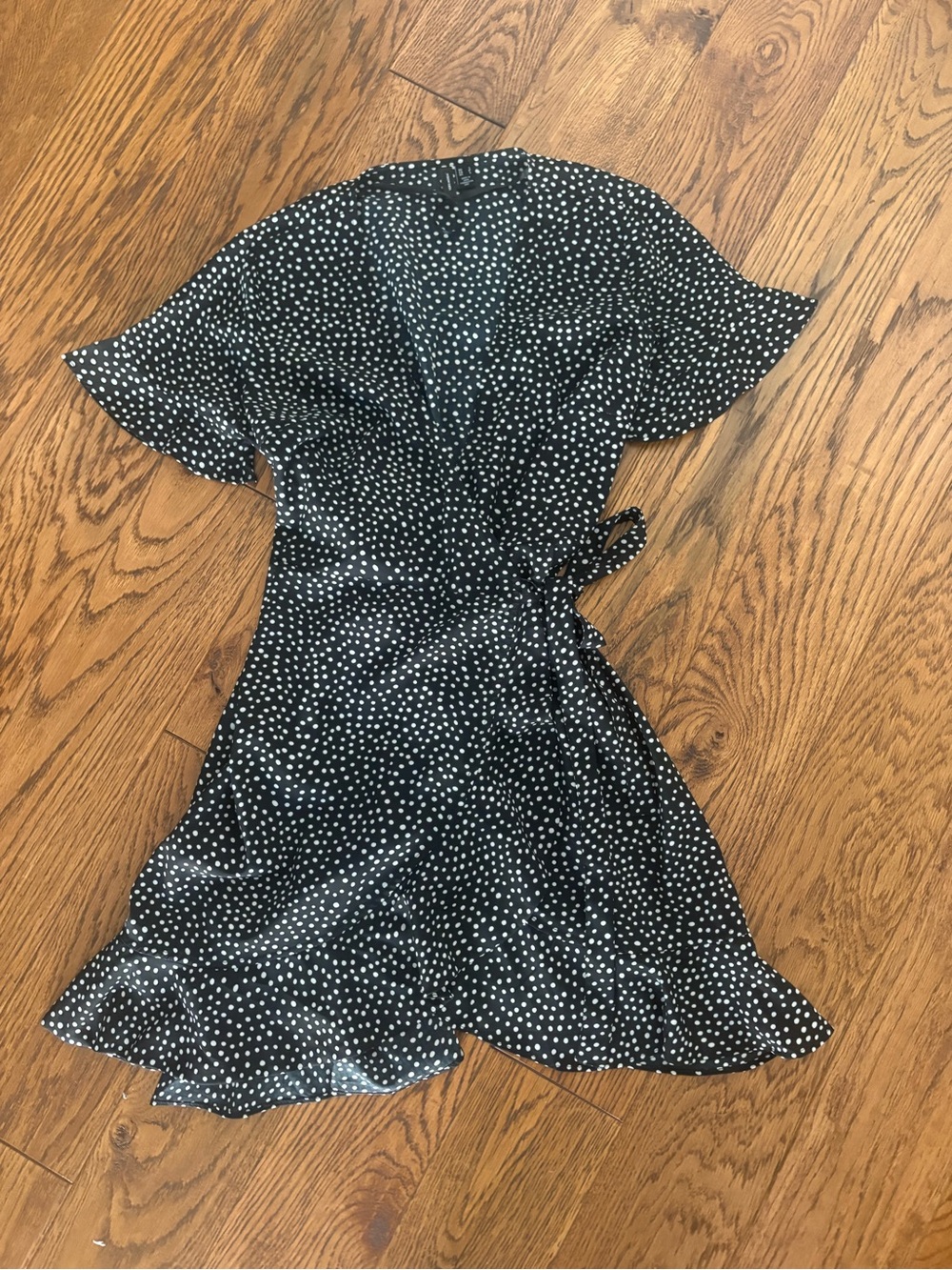 Vero Moda Black Wrap Mini Dress with White Polka Dots